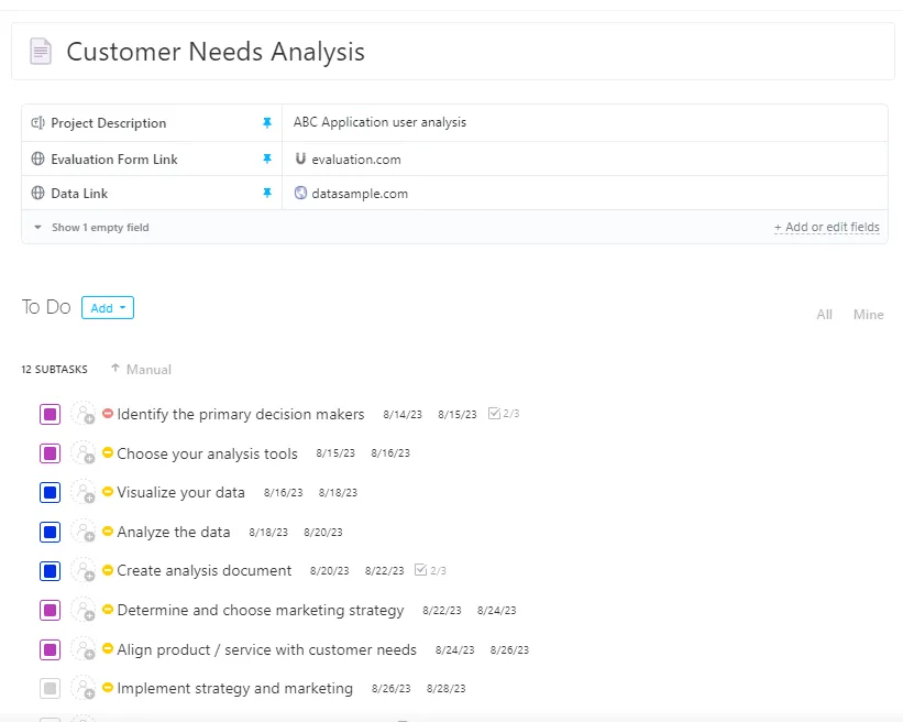 Analyse des besoins des clients ClickUp