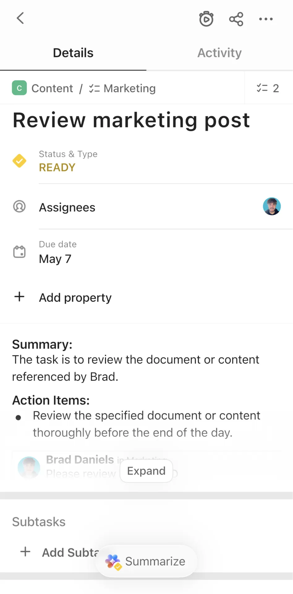 Usa l’app mobile di ClickUp per visualizzare, modificare o creare progetti: app iOS per il project management