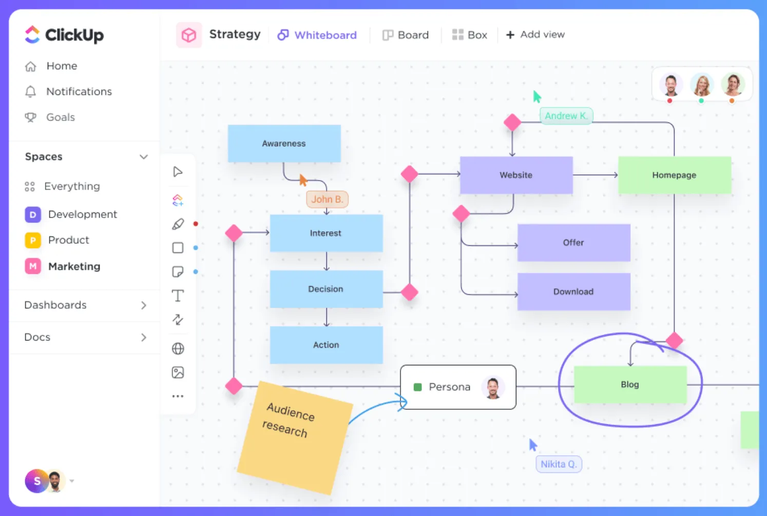 Organograma no ClickUp Whiteboards