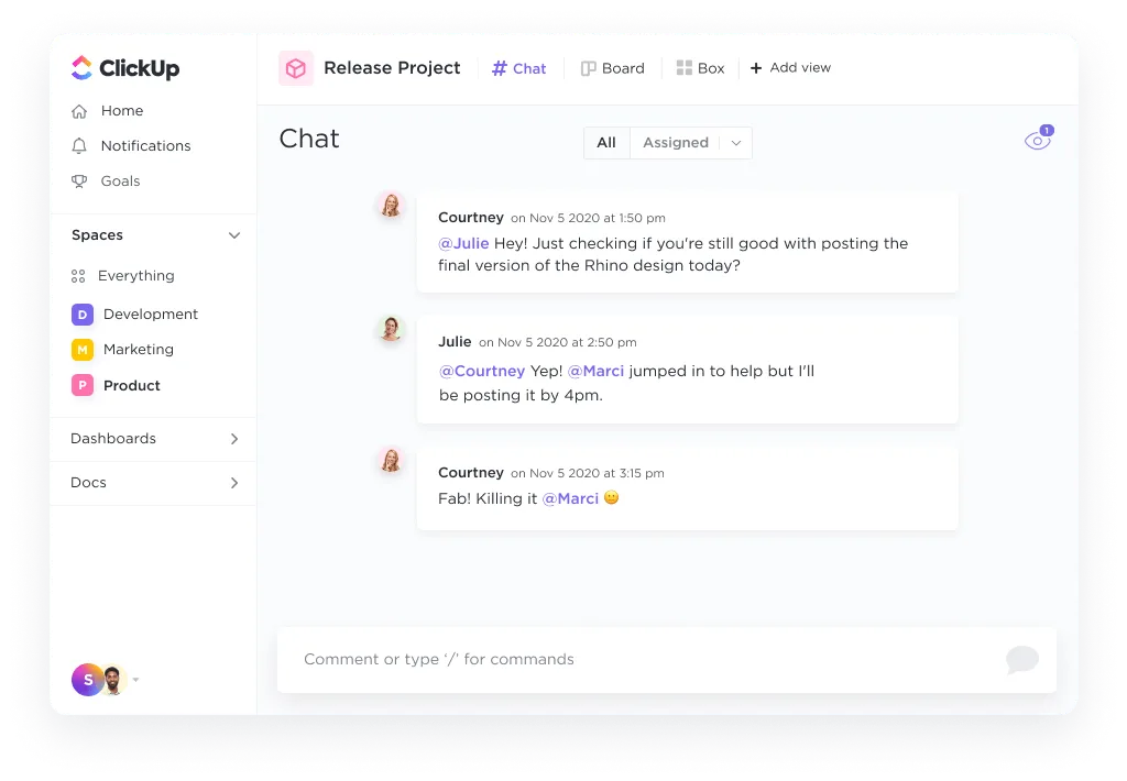 Chat View di ClickUp