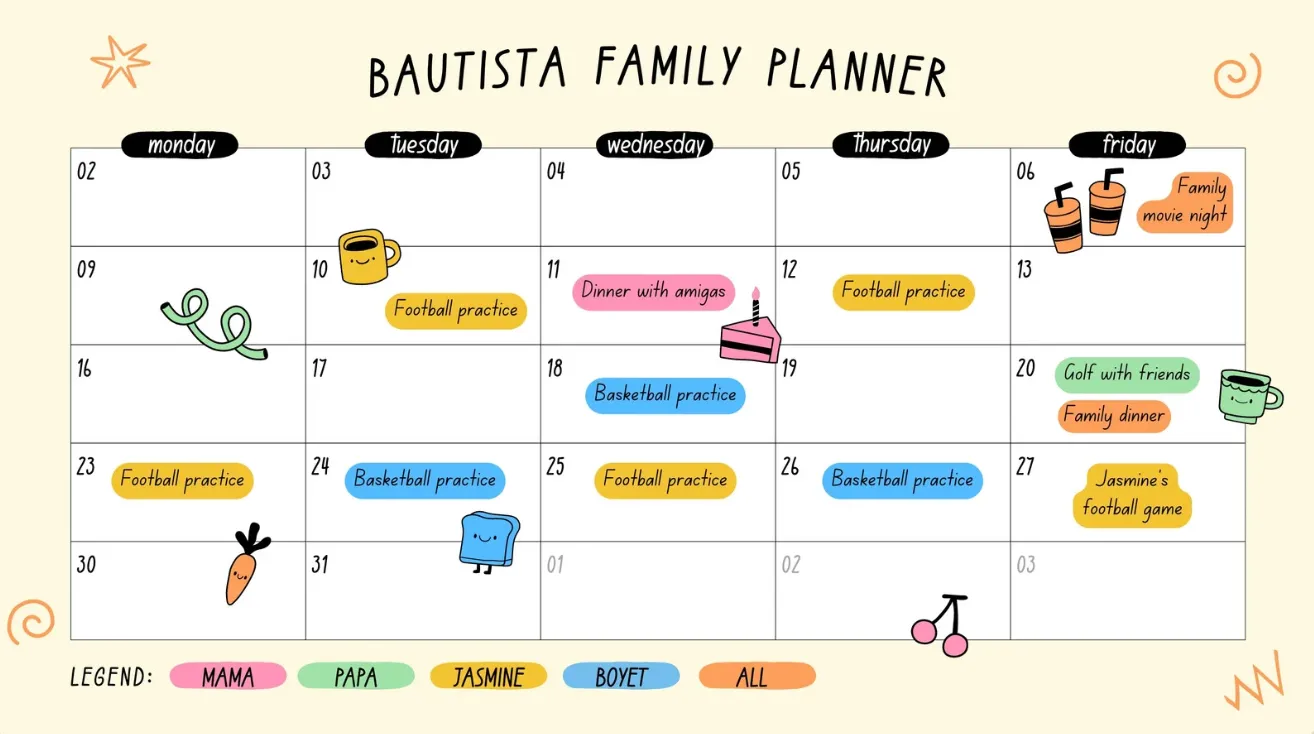 Jadwal Bulanan Keluarga Kalender Bulanan dalam Gaya Journalcore Warna Kuning Muda dan Hitam