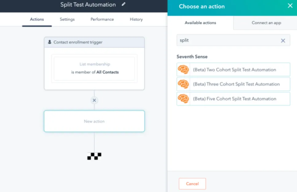 Tích hợp thử nghiệm phân tách với HubSpot từ Seventh Sense