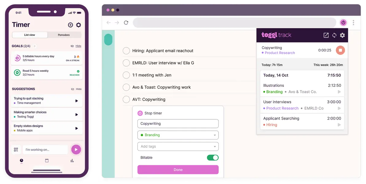 Toggl Track: aplicación Pomodoro