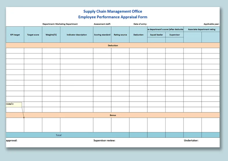 Formulaire d'évaluation des performances des employés Modèle Excel d'évaluation des performances pour SCM par WPS
