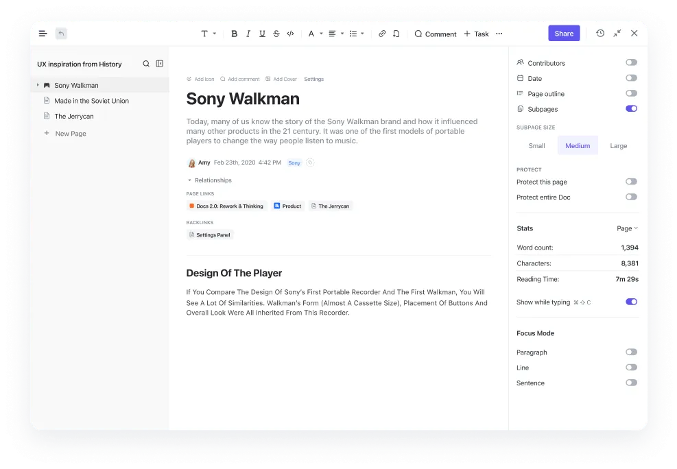 ركز أفكارك وتتبع نموك باستخدام ClickUp Docs