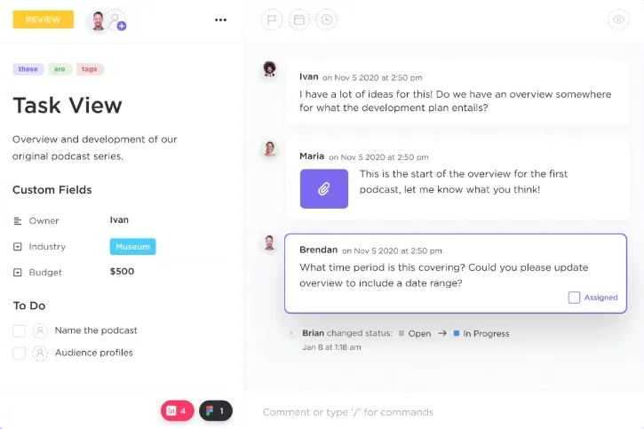 ClickUp의 할당된 코멘트