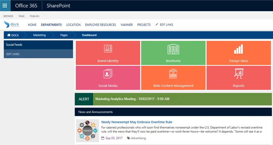Sharepoint Dashboard: софтуер за интранет CMS