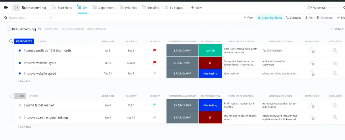 Vue Liste de ClickUp