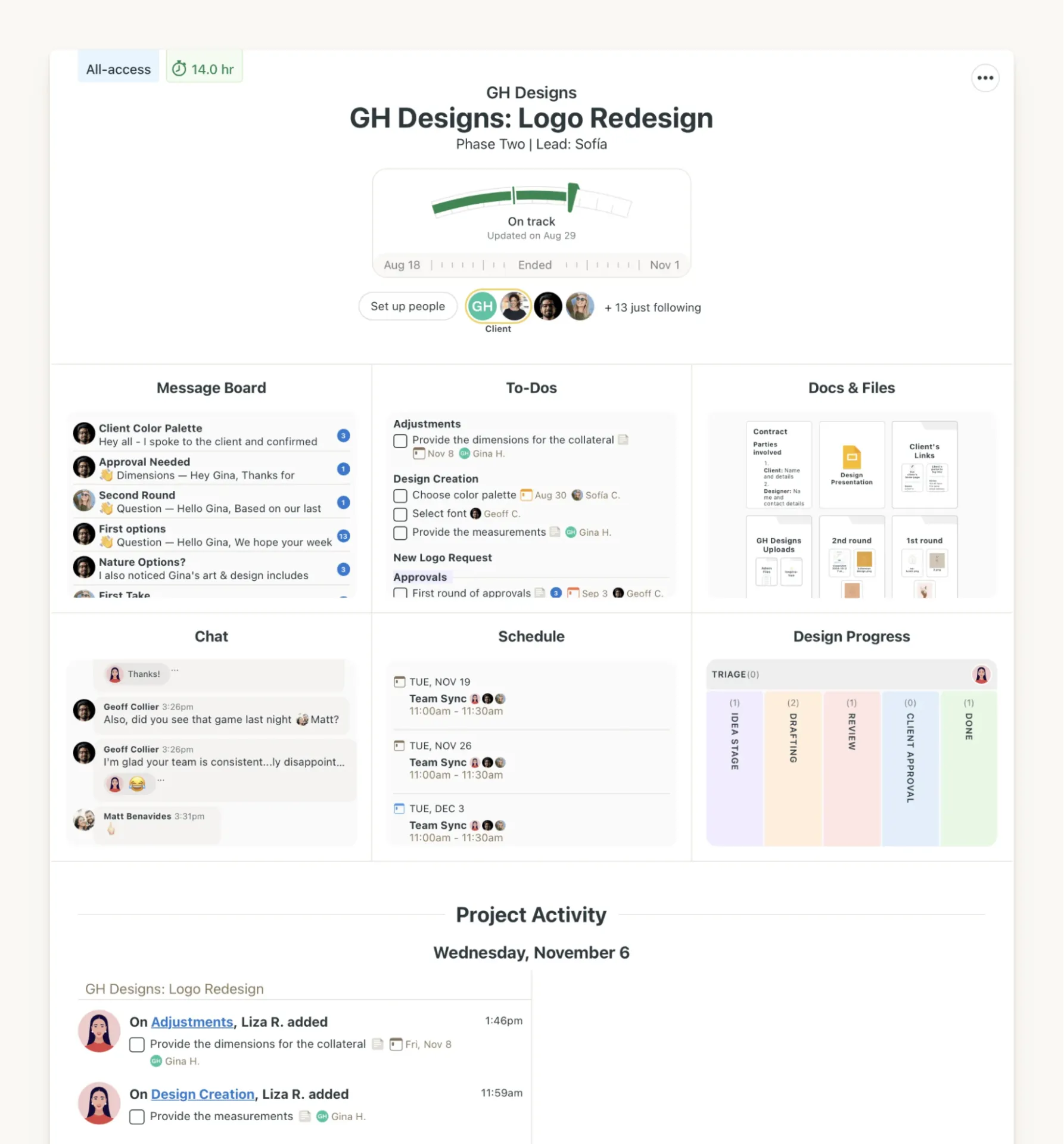 Basecamp (الأفضل لتبسيط اتصالات الفريق ووثائق المشروع في مكان واحد)