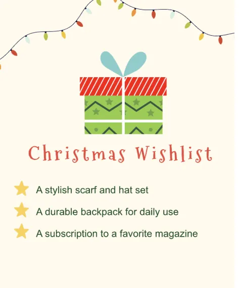 ウィッシュリストテンプレート：Template.net のクリスマスウィッシュリストテンプレート