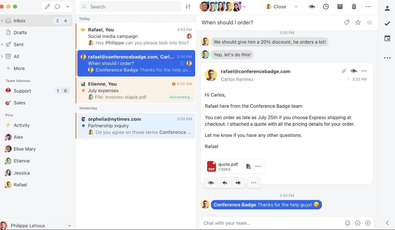 Software für gemeinsame Posteingänge: Der interne Team-Chatroom von Missive