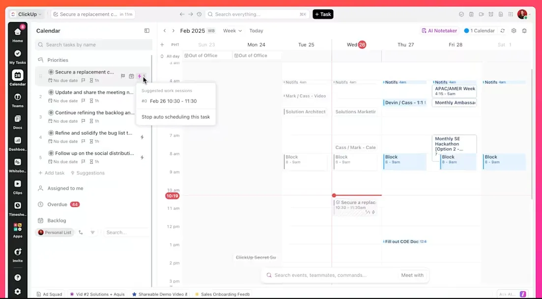 Visualiseer en pas je dagelijkse, wekelijkse of maandelijkse planning aan met ClickUp Kalender