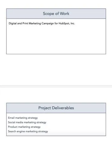 قالب نطاق العمل في Google Docs من HubSpot: تصميم واضح مع نقاط رئيسية لضمان الوضوح في اتفاقيات المشروع