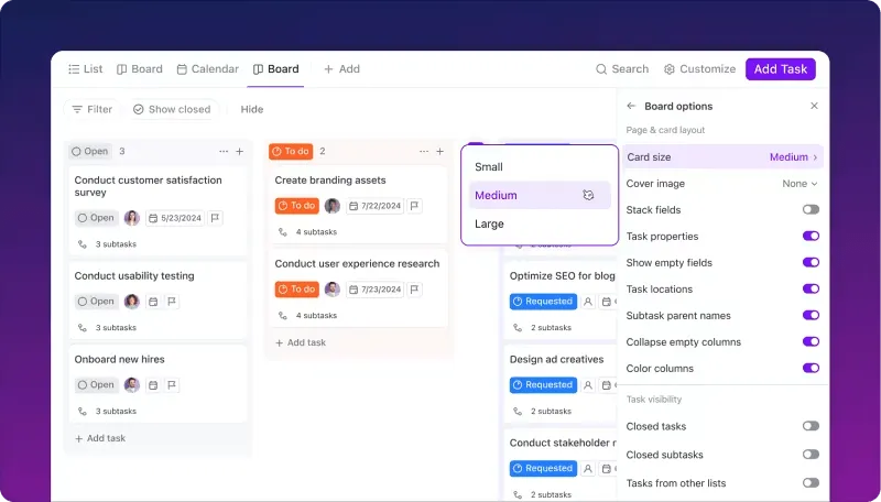 ClickUp Kanban-bord