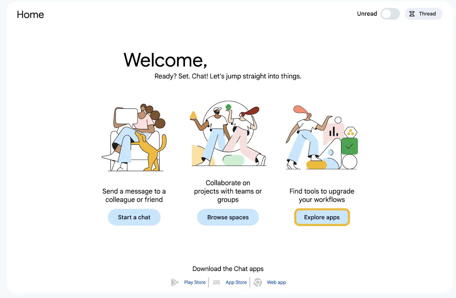 Écran d'accueil Comment programmer des messages sur Google Chat