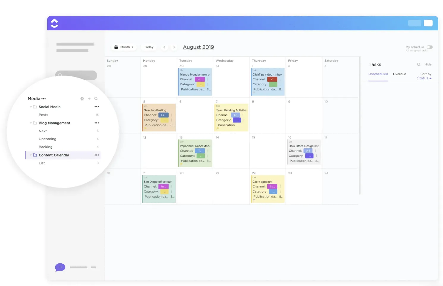 Modelo de calendário de conteúdo do ClickUp TikTok
