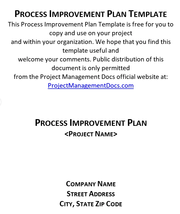 Modello di piano di miglioramento dei processi Word di ProjectManagementDocs