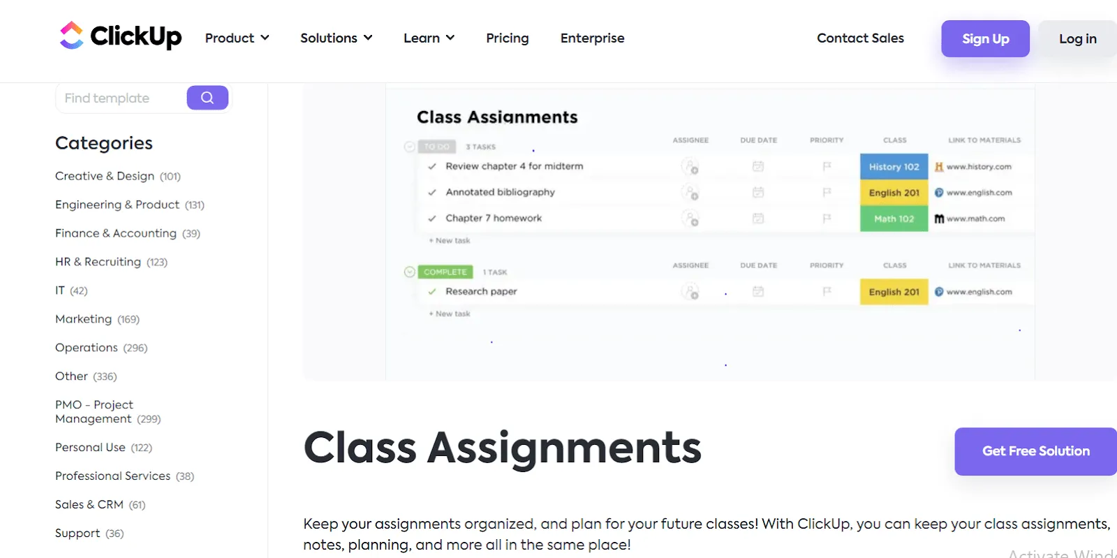 Use o modelo de tarefas de aula do ClickUp para programar aulas facilmente.