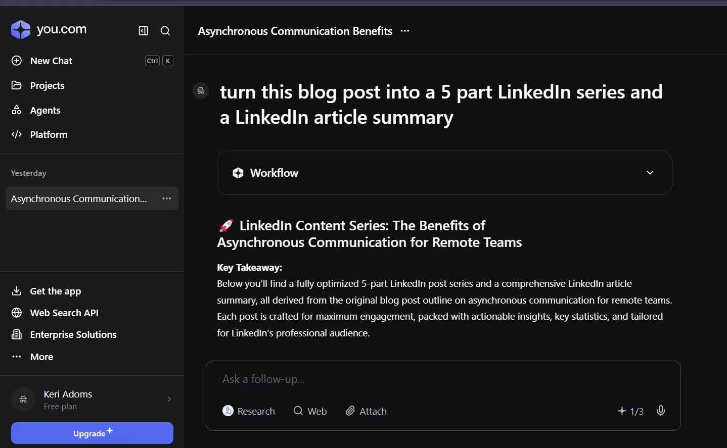 Prompt you.com to turn your blog post into multiple formats