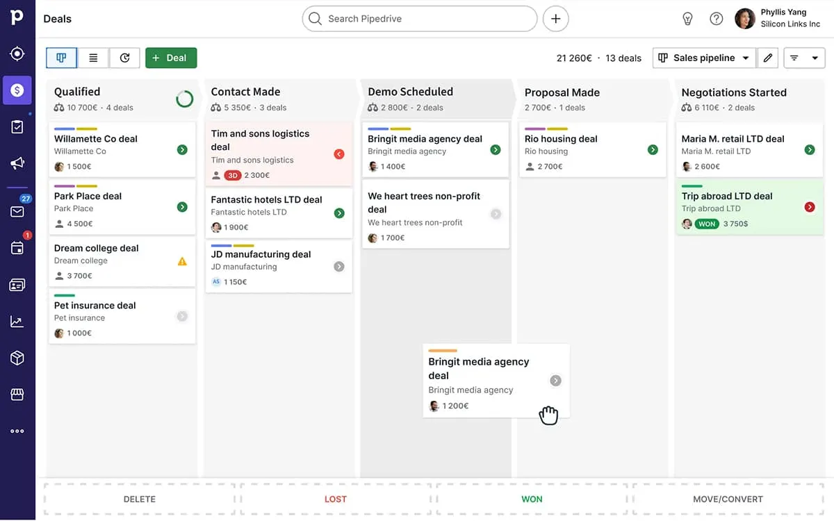 Modello Excel CRM per il processo commerciale di Pipedrive