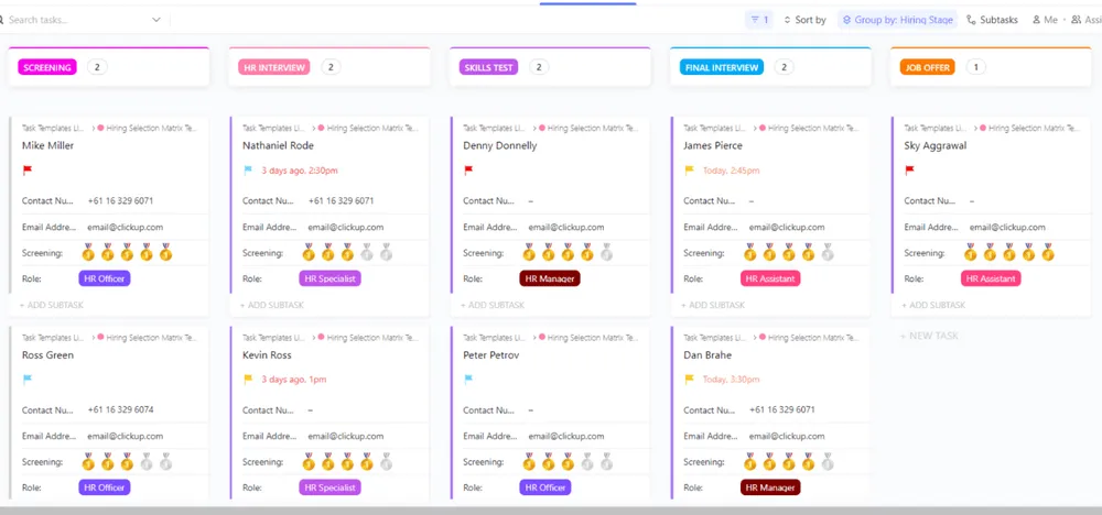 Plantilla de matriz de selección de contratación de ClickUp
