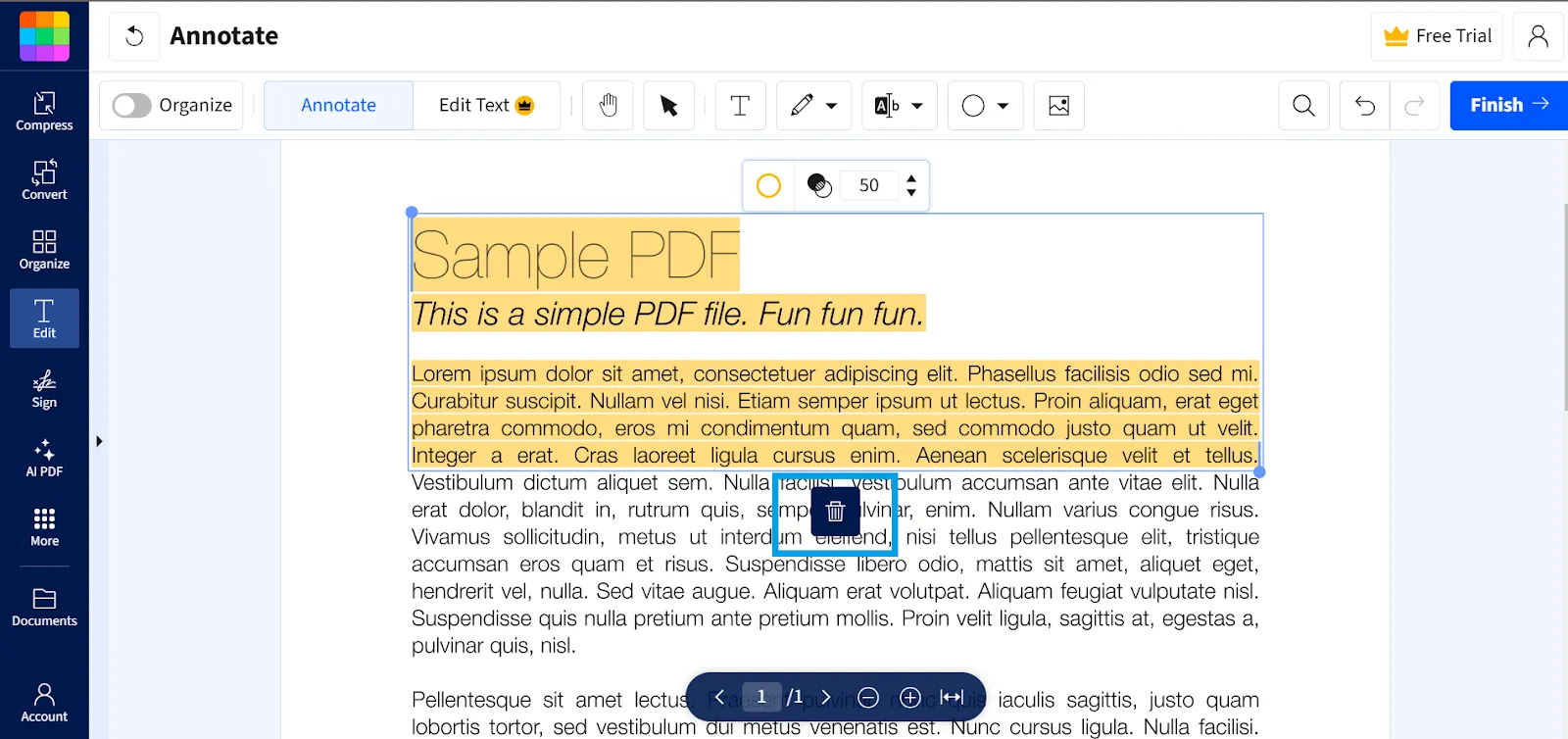 Papierkorb-Symbole: So entfernen Sie Markierungen in PDF-Dateien
