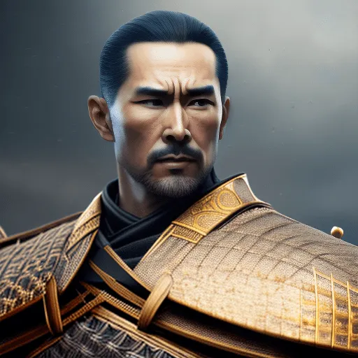 Ritratto di un guerriero samurai pensieroso