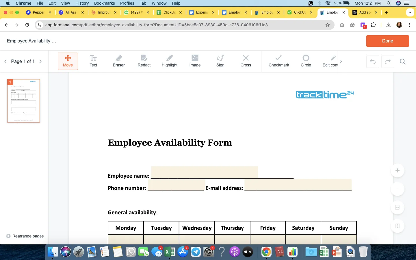 Mẫu biểu mẫu sẵn sàng làm việc của nhân viên PDF