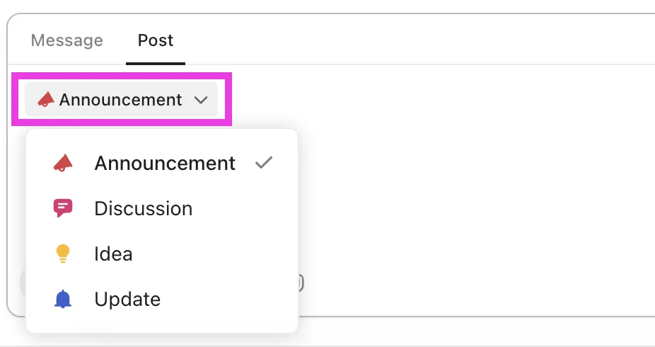 Publiez des messages dans des discussions de groupe avec différents libellés à l'aide de ClickUp Chat.