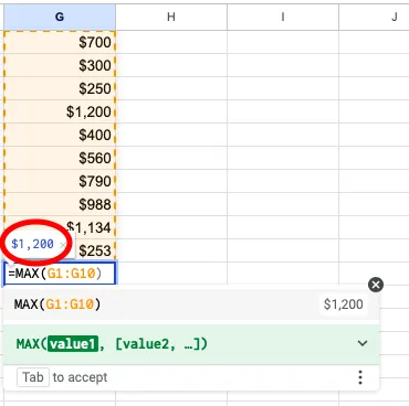 Намиране на максималната стойност (MAX)
Google Sheets Cheat Sheet