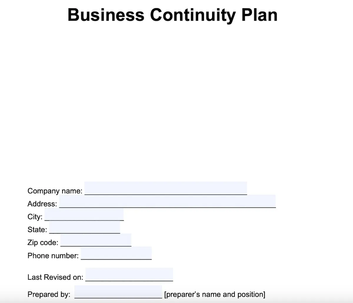 Plantilla de plan de continuidad del negocio en Word de LegalTemplates