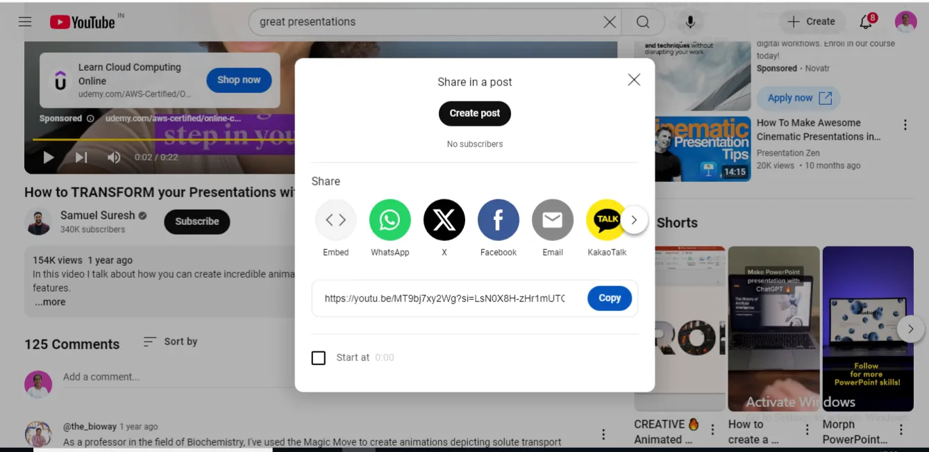Klicka på Dela och sedan på Kopiera: Så här lägger du till ljud i Google Slides