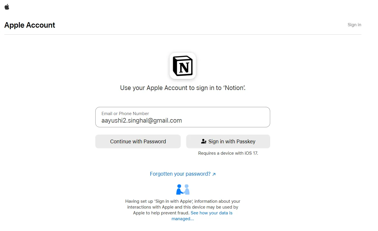 Accedi con Apple: accesso a Notion