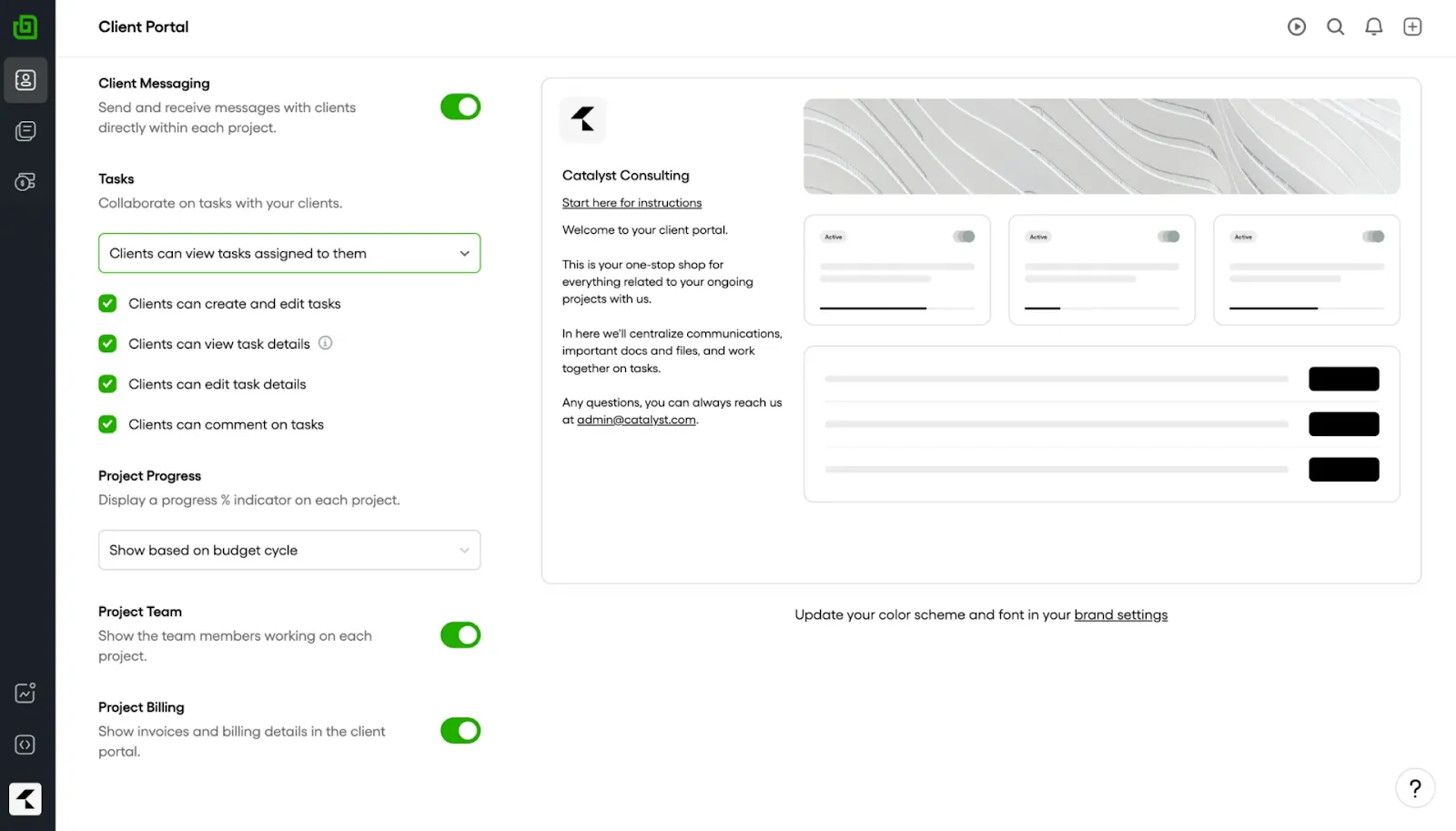 Painel do Bonsai: Software de gerenciamento de projetos com portal do cliente