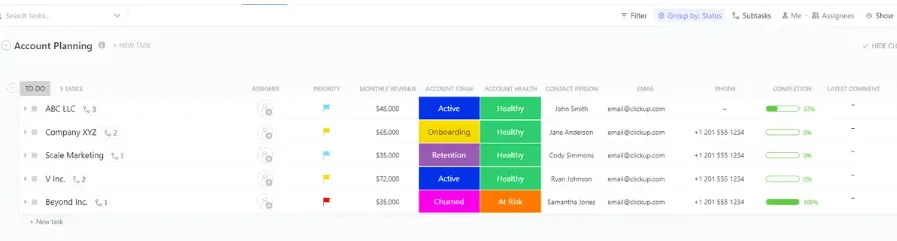 Modèle de diagramme de Gantt pour la planification du compte ClickUp