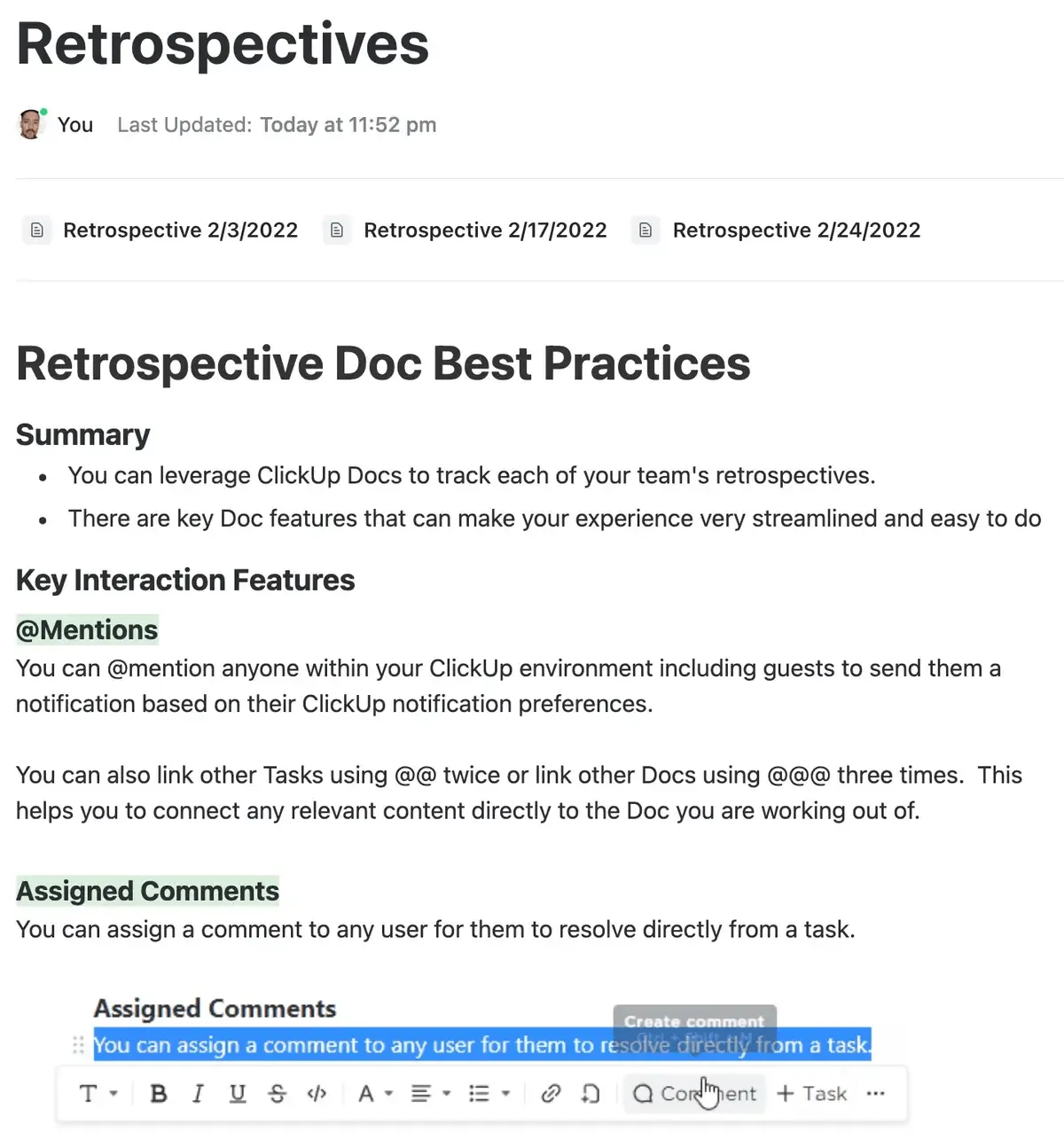 Šablona ClickUp Retrospectives