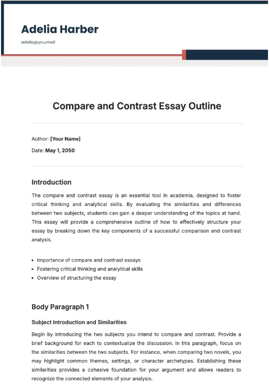Template.net Modèle de plan pour un essai comparatif et contrasté