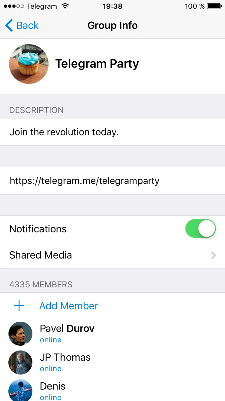 Telegram (am besten geeignet für große Gruppen mit monetarisierten Broadcasts und Kanälen)