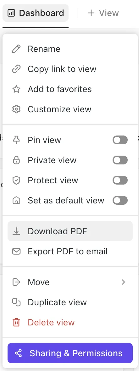 Simpan dasbor sebagai PDF di ClickUp
