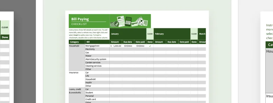 Mẫu danh sách việc cần làm để thanh toán hóa đơn trong Excel