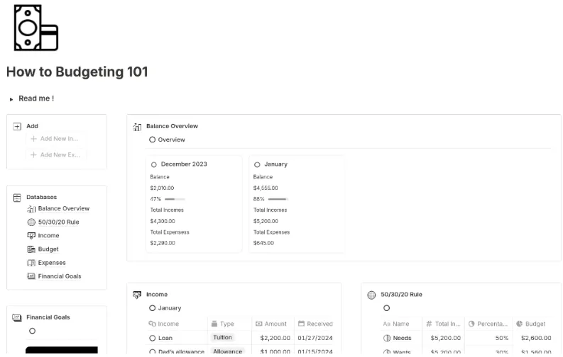 Notion Budget 101 Planner Template : notion budget templates