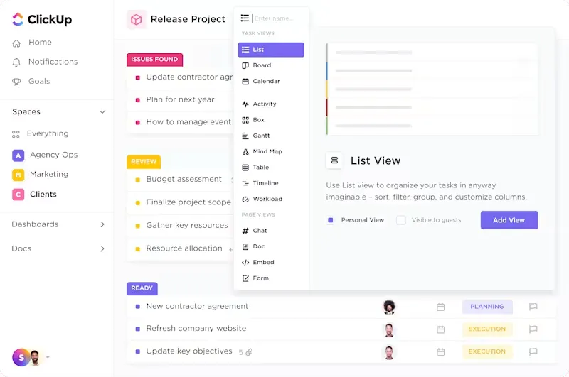 ClickUp CRM プロジェクト管理ソフトウェア