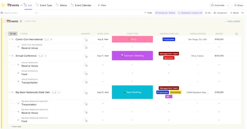 Template Anggaran Acara ClickUp