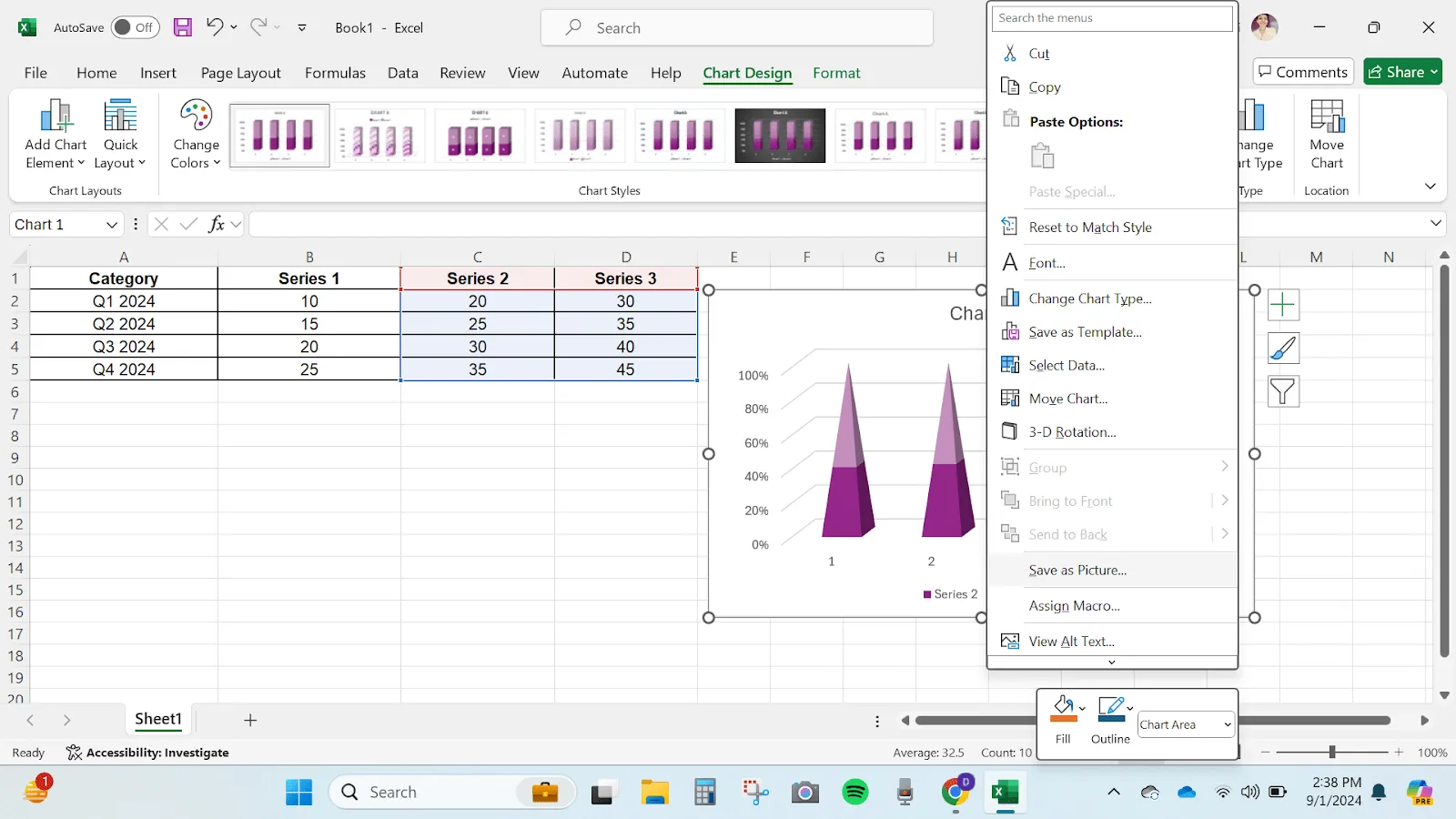 cách thêm biểu đồ cột xếp chồng trong Excel - Lưu biểu đồ cột xếp chồng
