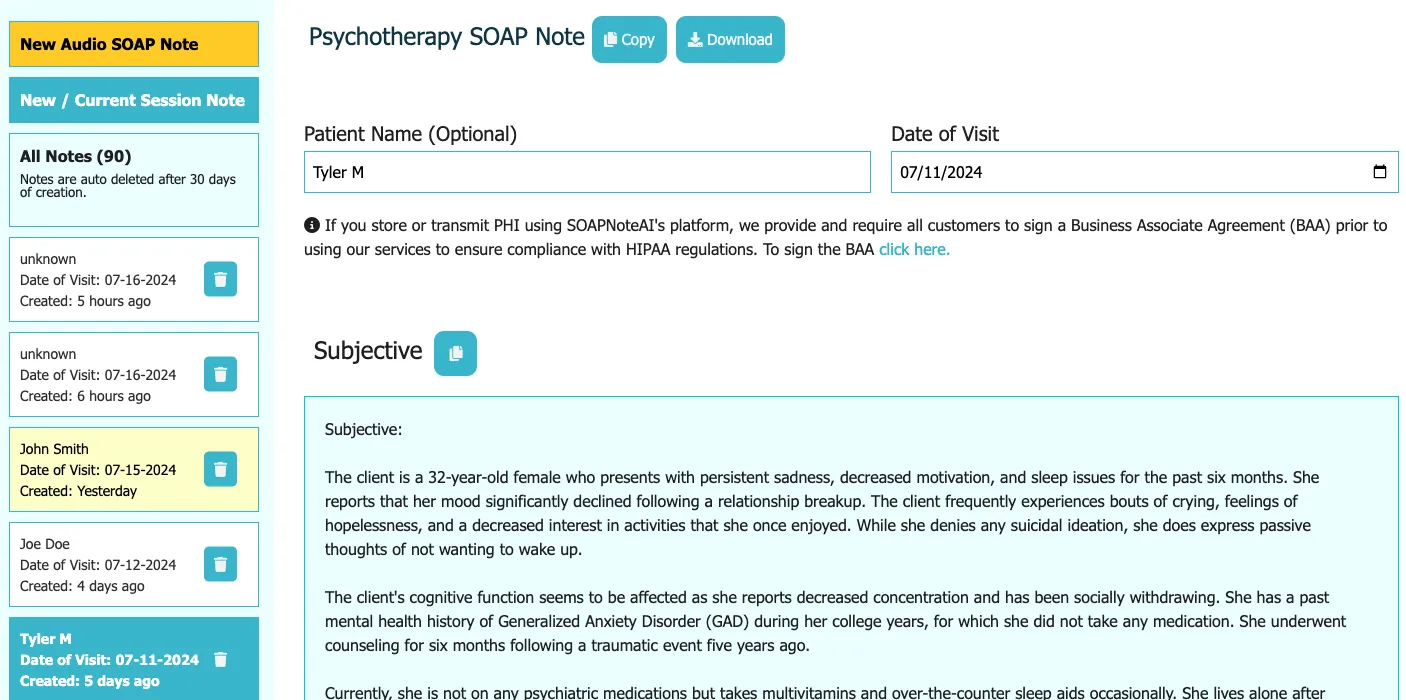 Bảng điều khiển SOAPNoteAI.com