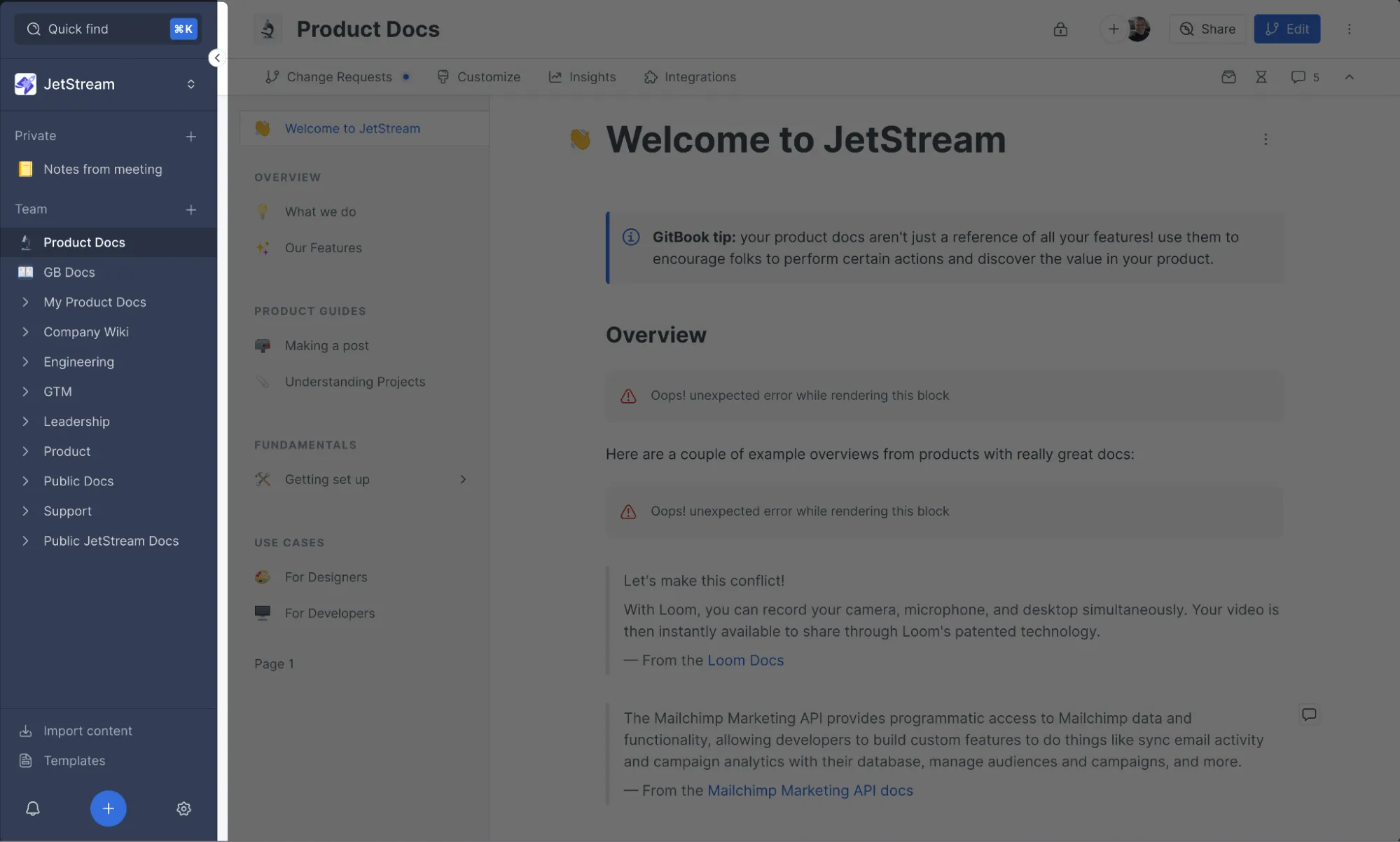Visão geral do Jetstreams no GitBook