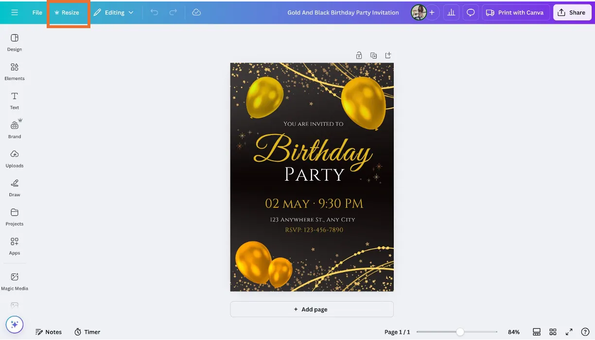 Redimensionner une image dans Canva