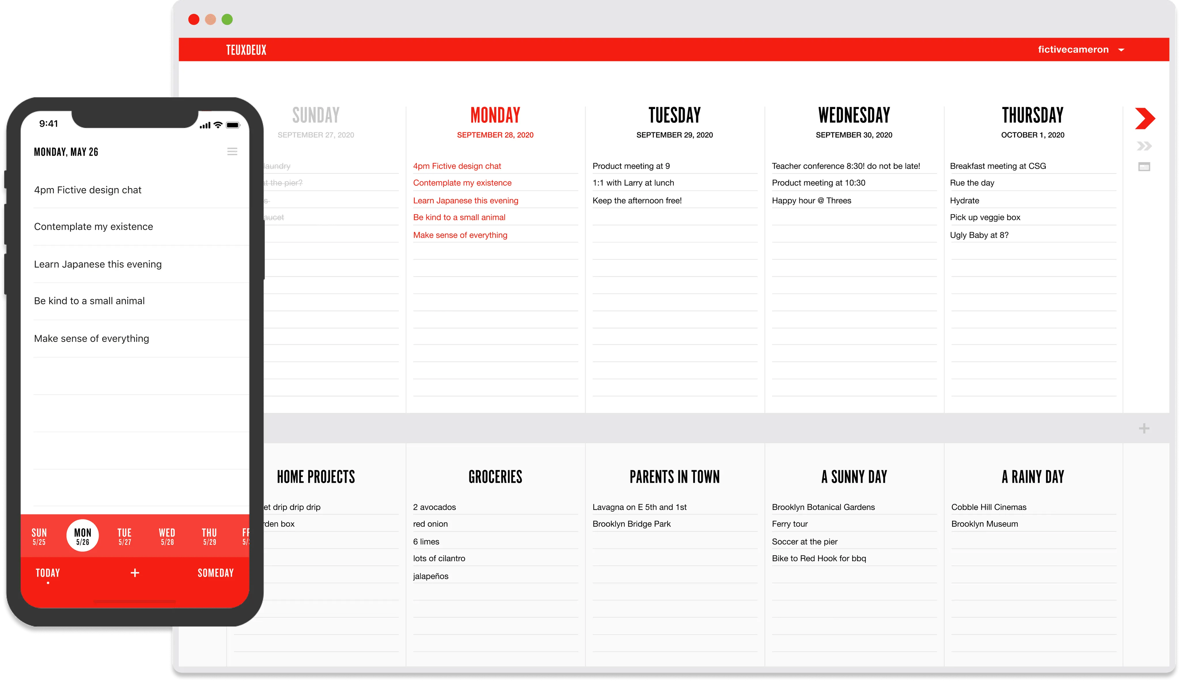 Panel de control de TeuxDeux