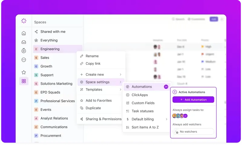 Phím tắt dự án ClickUp