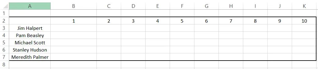 Creazione di un foglio presenze in Excel: Passaggio 1